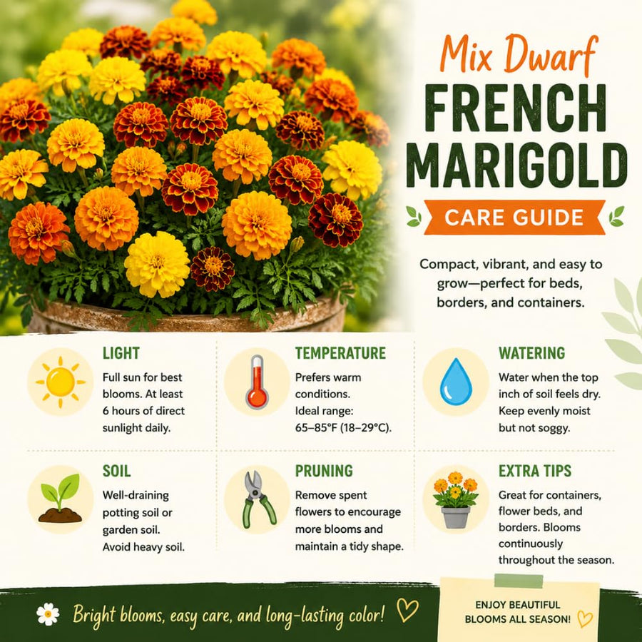 Set 2 French Marigolds Live Plants, Dwaft French Marigold Plants Live, 5-7 Inc Tall, Vibrant Flowering Plant for Indoor Outdoor Garden