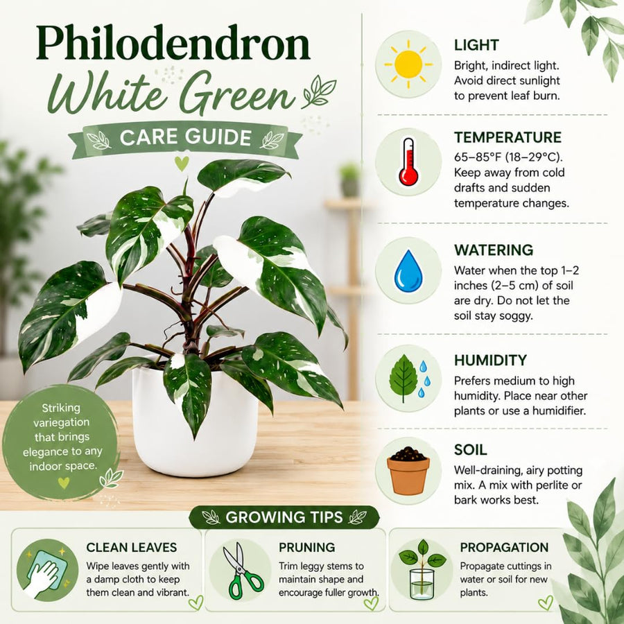 Set of 2 Live White Green Philodendron Plants in 4 Inch Pots, Tropical Indoor Houseplants with Variegated Foliage, Ready to Grow