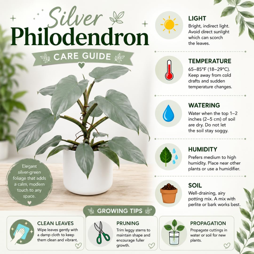 Set of 2 Live Silver Philodendron Plants in 4 Inch Pots, Tropical Indoor Houseplants with Variegated Foliage, Ready to Grow