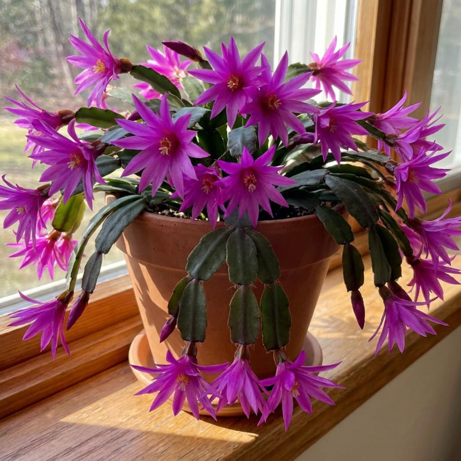 Purple Easter Cactus Plant Live, Vibrant Blooming Cactus, 6'' Tall in 4 Inches Pot, Holiday Cactus, Flowering Succulent for Indoor Outdoor Planting
