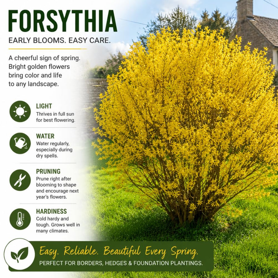 Forsythia Plant Live, Forsythia Bush Live Plant, Well Rooted in Quart Pot, 8-10 Inches Tall, Perennial Shrub for Outdoor Growing