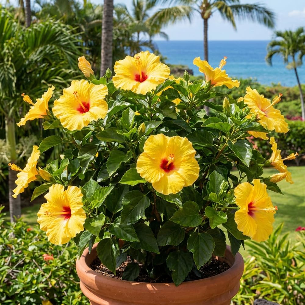 Set 7 Hibiscus Cuttings, Hardy Hibiscus Plants Live, Vibrant Blooming Flower, Well-Rooted Plant for Home Garden Indoor Outdoor (Yellow)