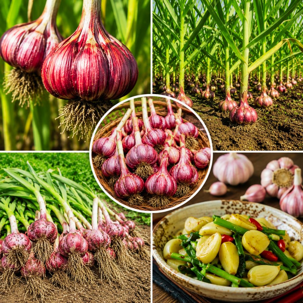 4 Large Red Garlic Bulbs for Planting, Garlic for Planting, High-Yield Hardy Garlic for Garden