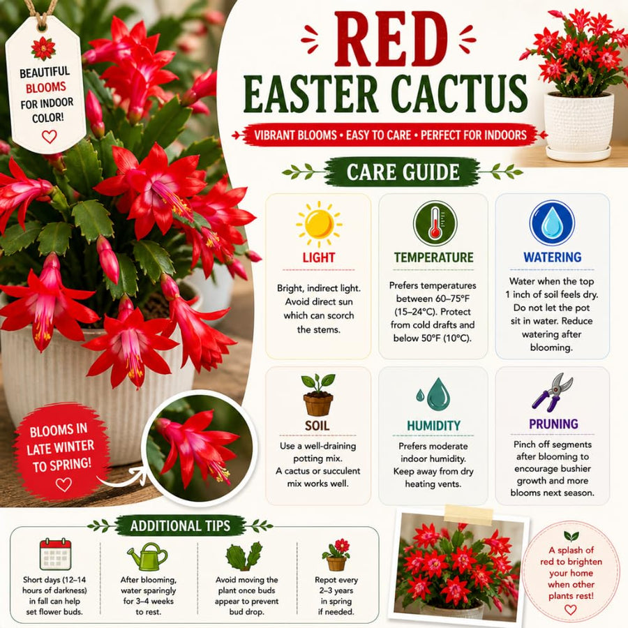 Easter Cactus Live Plant, Easter Cactus Plant 5 Inches in Height, 4 Inch Pot, Bright Bloom Flowering Houseplant for Planting (Red)