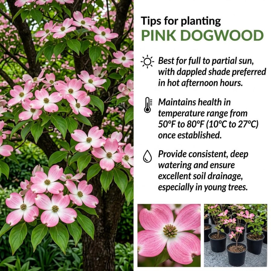 Pink Dogwood Tree Live Plant in Quart Pot, Flowering Dogwood Tree for Outdoor Garden, Ornamental Tree for Landscape, Yard or Garden Planting
