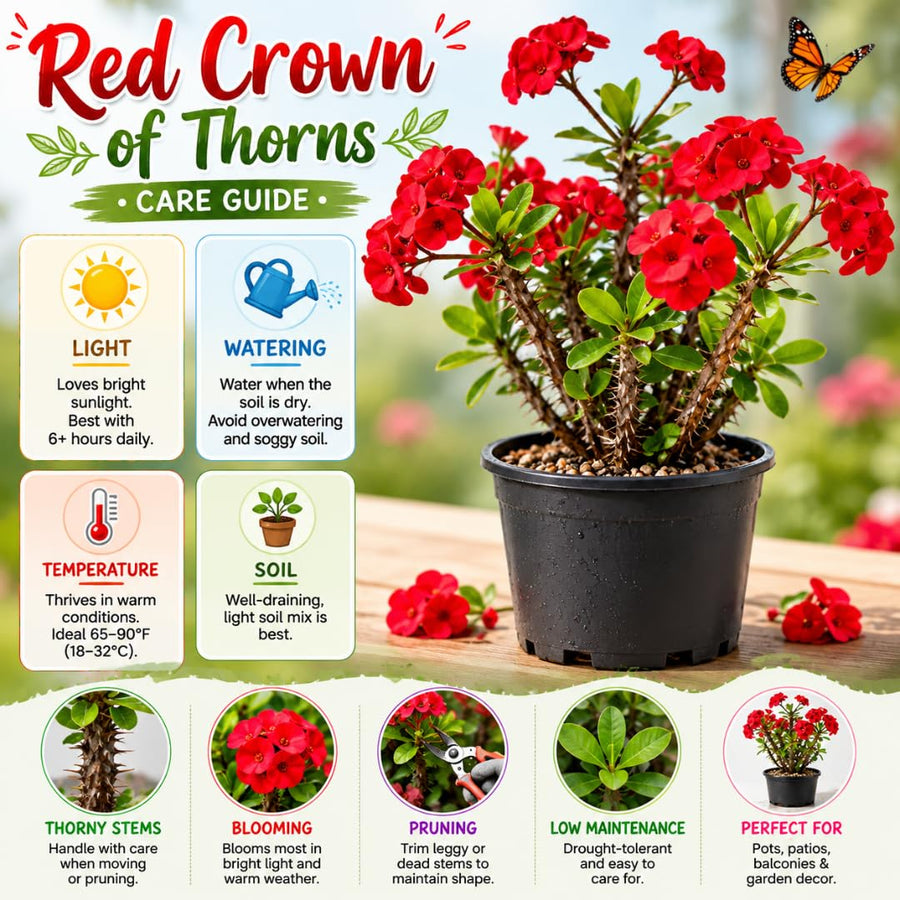 Live Red Crown of Thorns Plant, Hardy Crown of Thorns Succulent, 4 Inch Pot for Outdoor or Indoor Growing