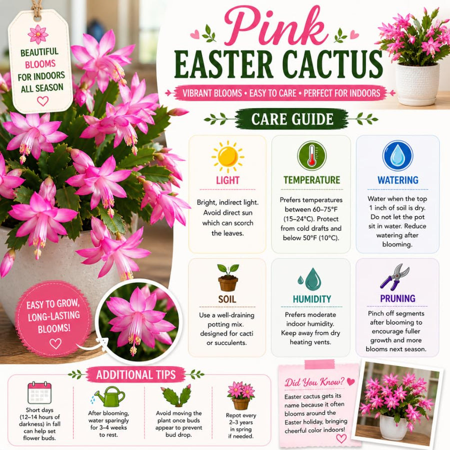 Easter Cactus Live Plant, Easter Cactus Plant 5 Inches in Height, 4 Inch Pot, Bright Bloom Flowering Houseplant for Planting (Pink)