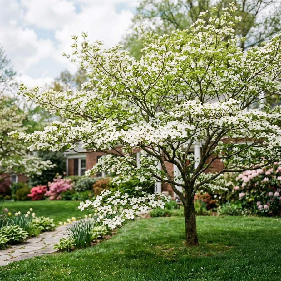 White Dogwood Live Tree in Quart Pot, Flowering Ornamental Trees for Outdoor Garden, White Blooms Spring Tree 8-14 Inches Tall