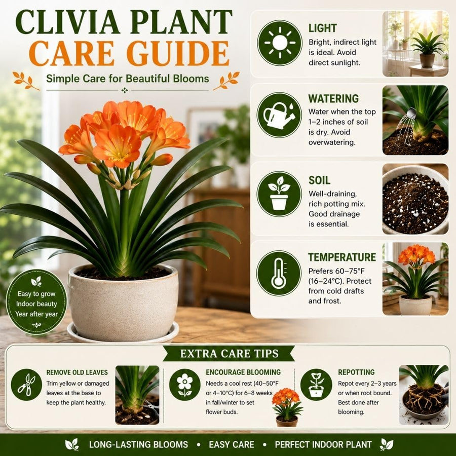 Orange Clivia Live Plant in 6 Inch Pot - 6-8" Tropical Flowering Houseplant, Perennial Clivia Flower Plant for Indoor Outdoor Planting