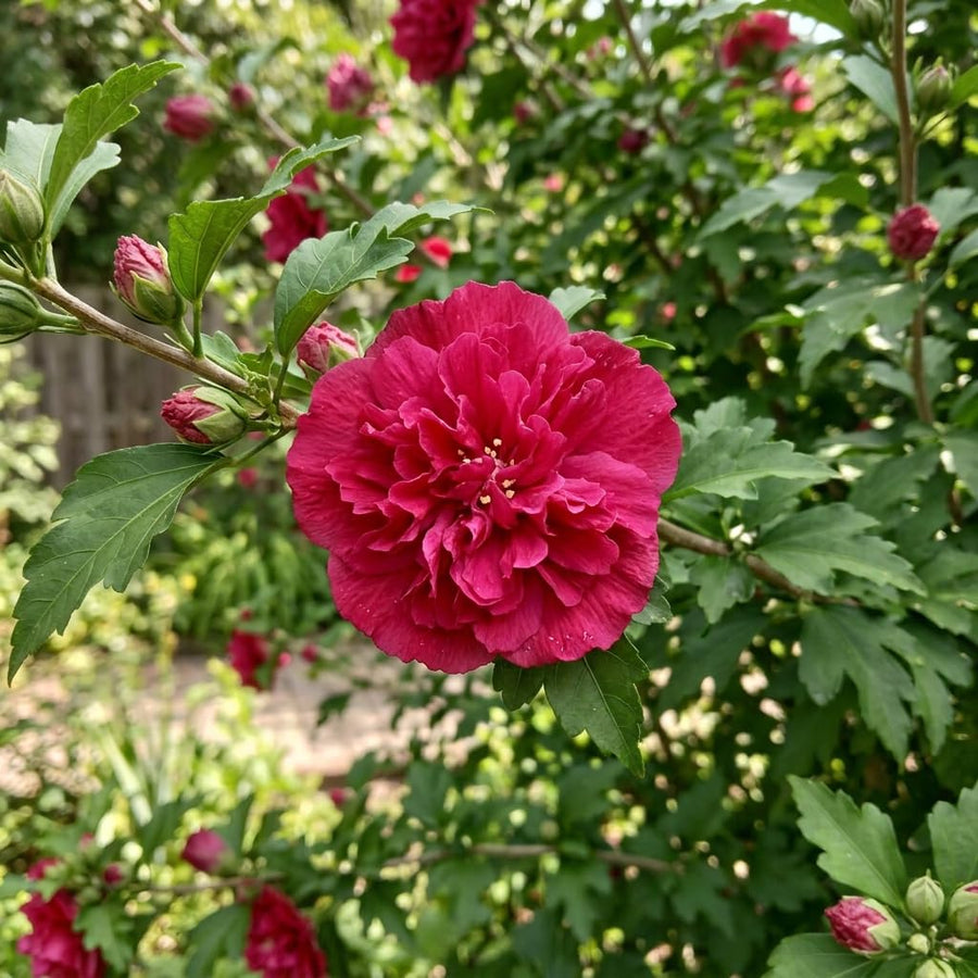 Red Rose of Sharon Live Plant in Quart Pot, Althea Hibiscus Flowering Shrub for Outdoor Garden
