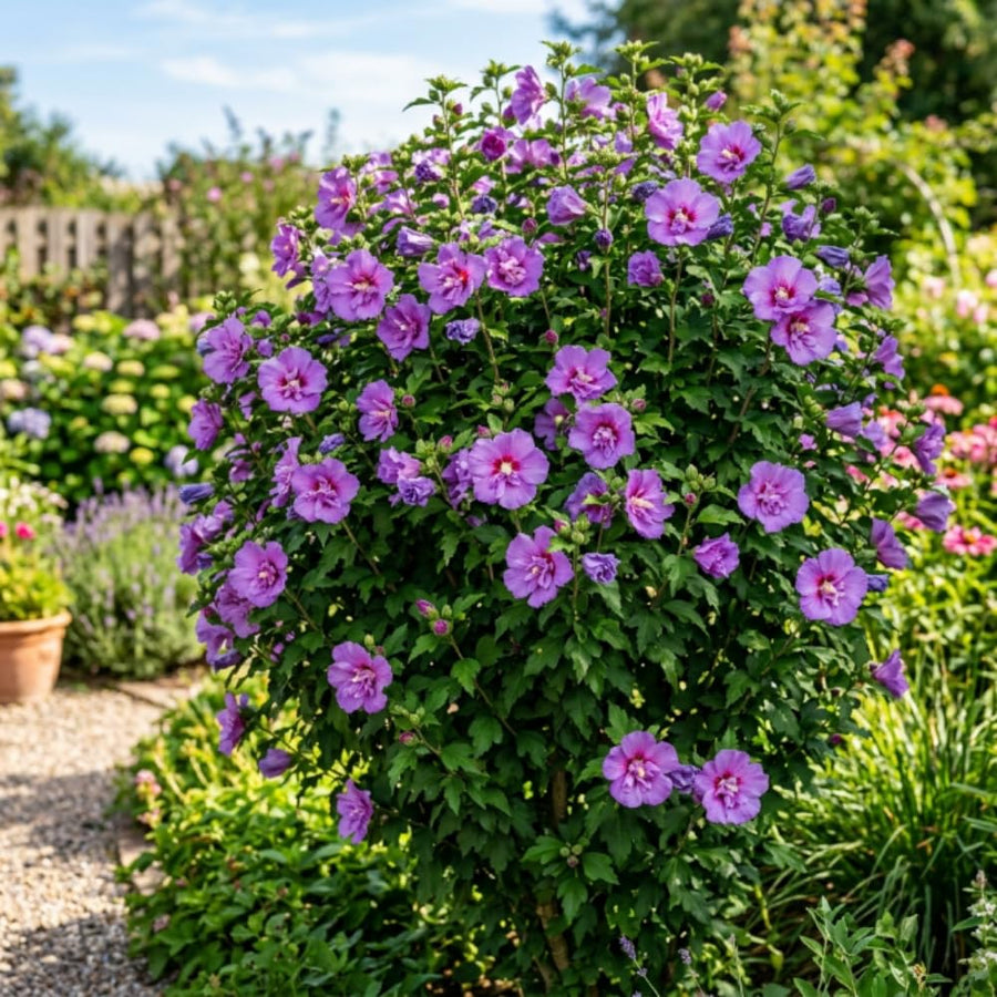 Purple Rose of Sharon Plant Live, Rose of Sharon Plant, Quart Pot, 6-10 Inches Tall, Vibrant Bloom, Purple Althea for Indoor Outdoor Growing