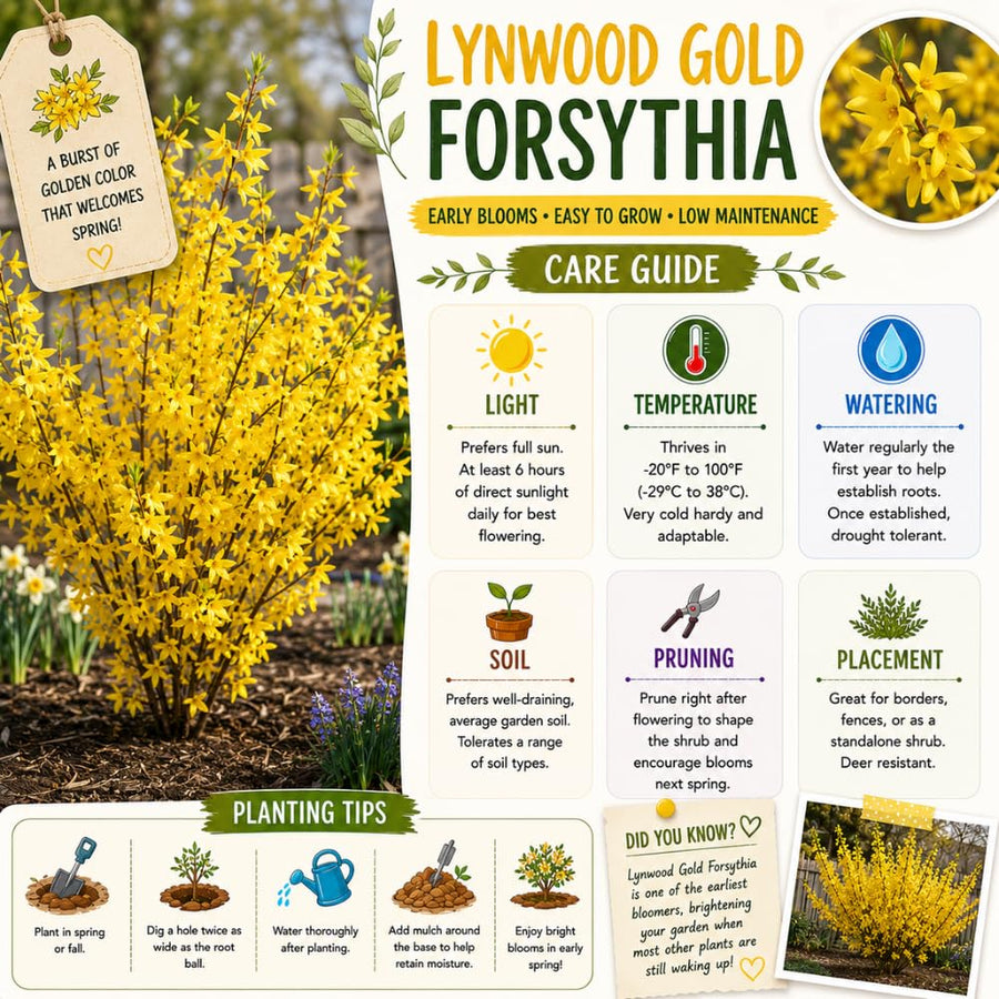 Lynwood Gold Forsythia Bush in 4 Inch Pot, Yellow Lynnwood Bushes, Yellow Flowering Shrub, 4-7" Tall for Planting