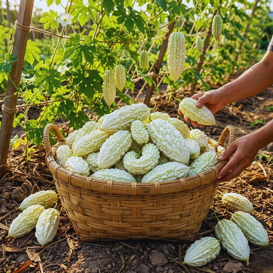 2 White Bittermelon Plants Live, Bitter Melon Live Plant Pot, Bitter Gourd Plant 6-8 Inc Tall, Vegetable Plant Garden