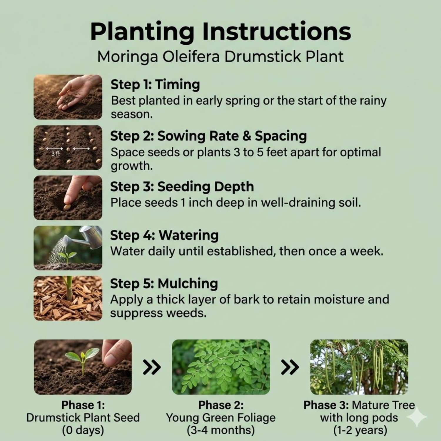Set 2 Moringa Oleifera Drumstick Plant, Moringa Trees Live Plants, 4 to 6 Inc Tall Long, Tropical Herb Plant Garden Growing Inside or Outside, 2 Plants per Pot