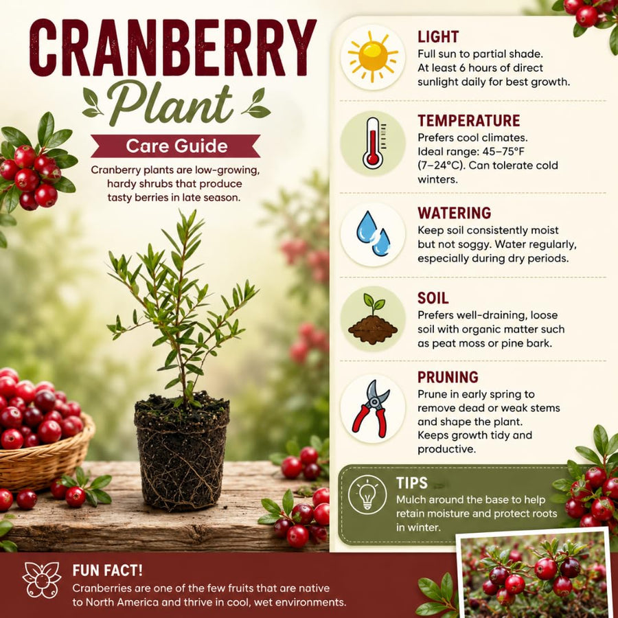 Set of 2 Live Cranberry Plants, 3 to 5 Inches Tall, Sweet Berry Seedlings for Containers, Raised Beds, and Gardens