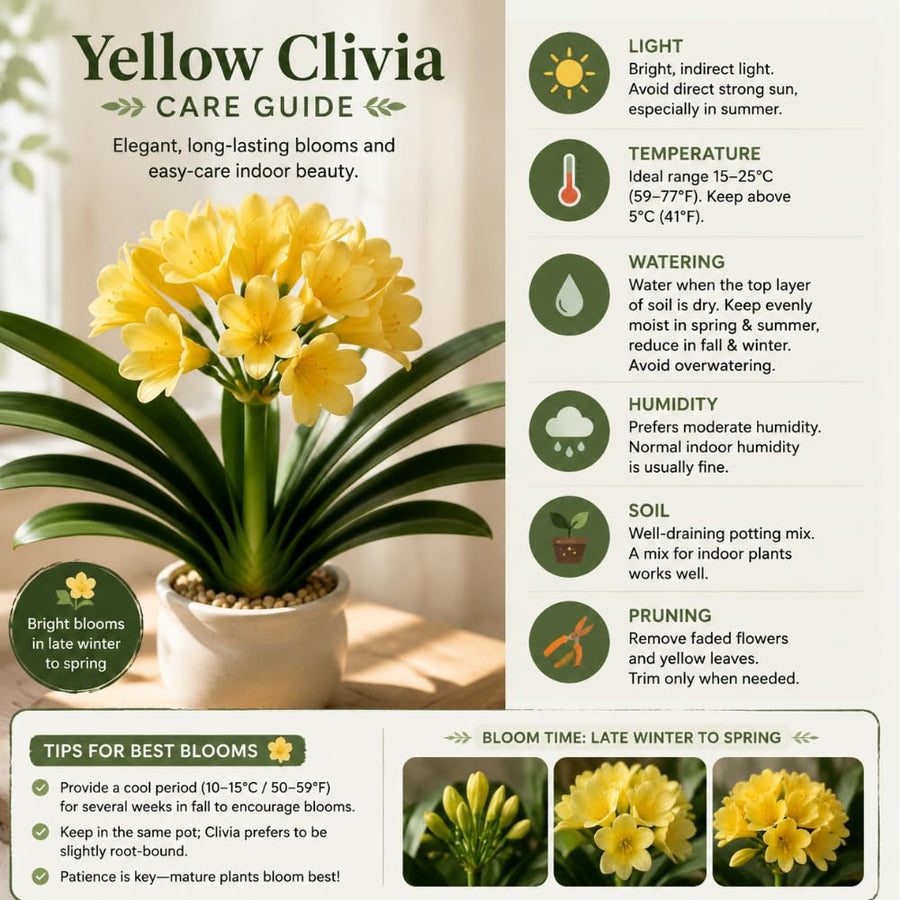 Yellow Clivia Plant Live, Clivia Flower Plant, 6-8 Inches Tall in 6 Inches Pot, Bush Lily Plant for Outdoor Garden