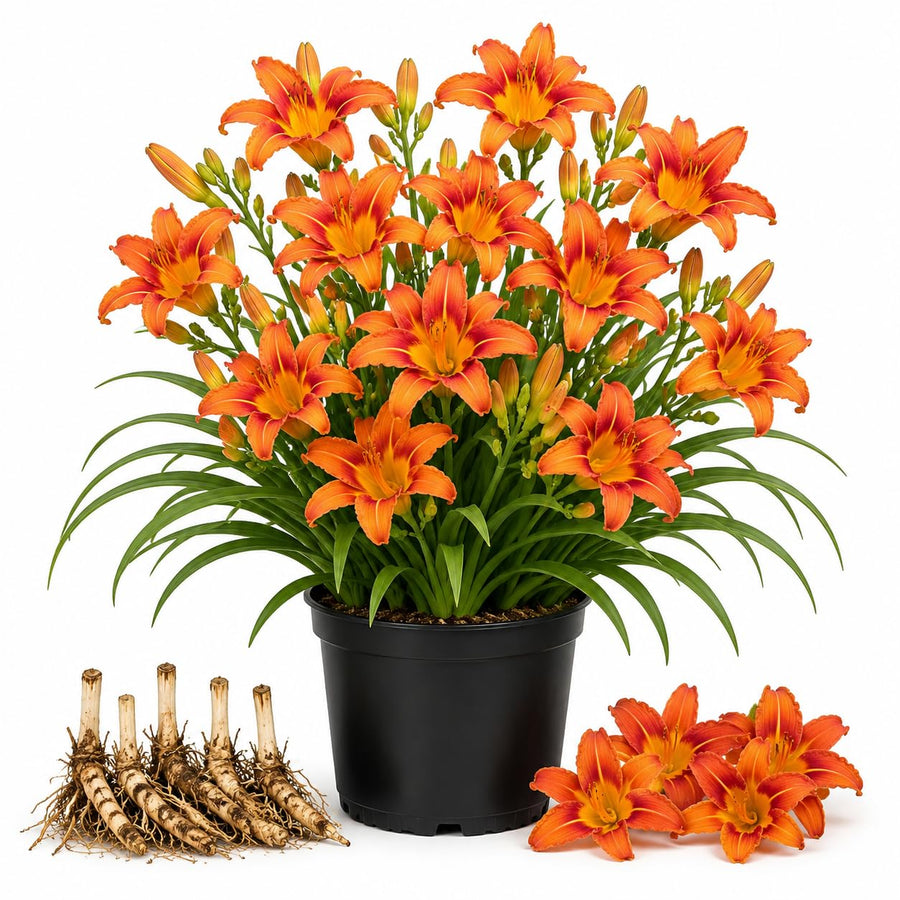 3 Red Orange Daylily Bulbs for Planting, Reblooming Daylilies Roots, Hardy Perennial Flowers Bulbs, Gardens and Borders Planting