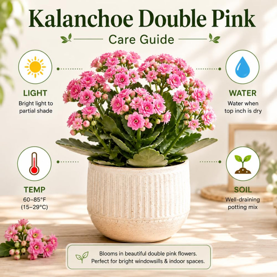 Double Pink Kalanchoe Live Plant, Double Pink Kalanchoe with Flowers, Vibrant Blooms 4-7 Inches Tall in Pot for Indoor Outdoor Houseplant