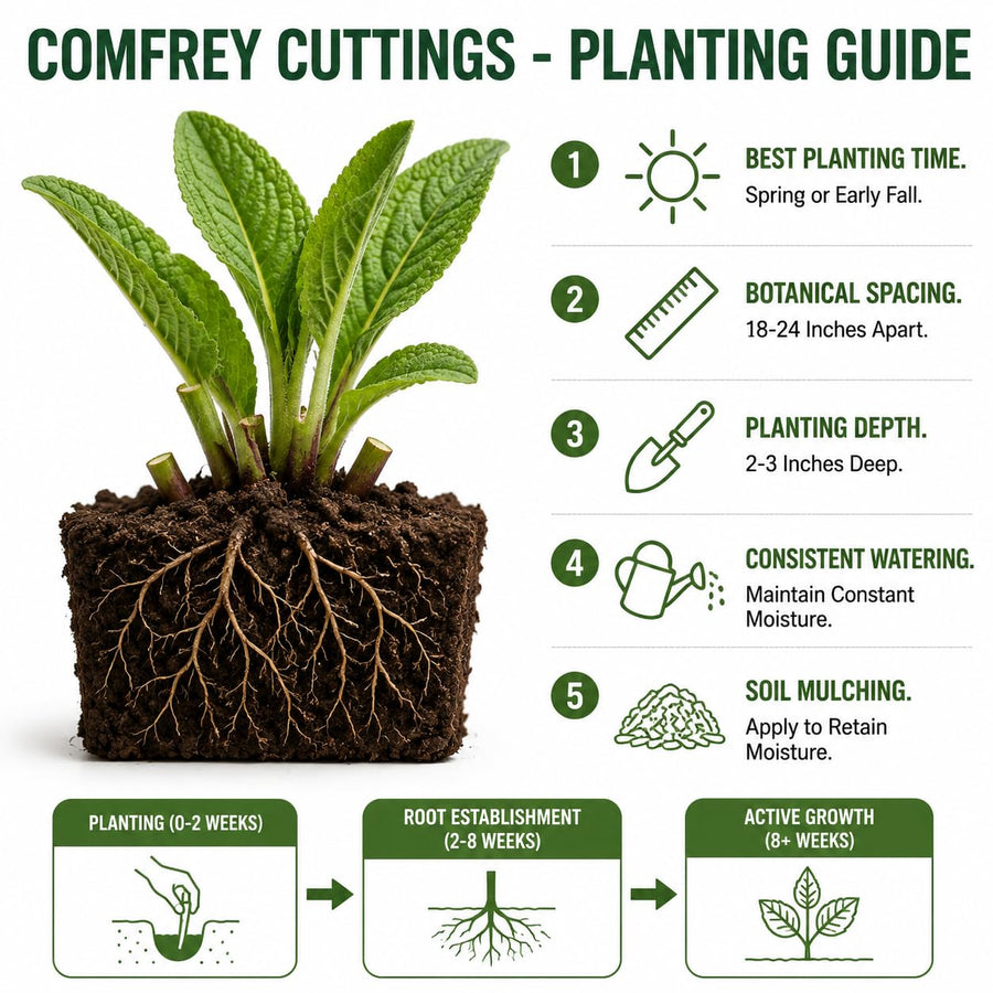 10 Comfrey Root Cuttings, Live Comfrey Plants for Planting, Fast Growing Perennial Herbs for Outdoor Garden