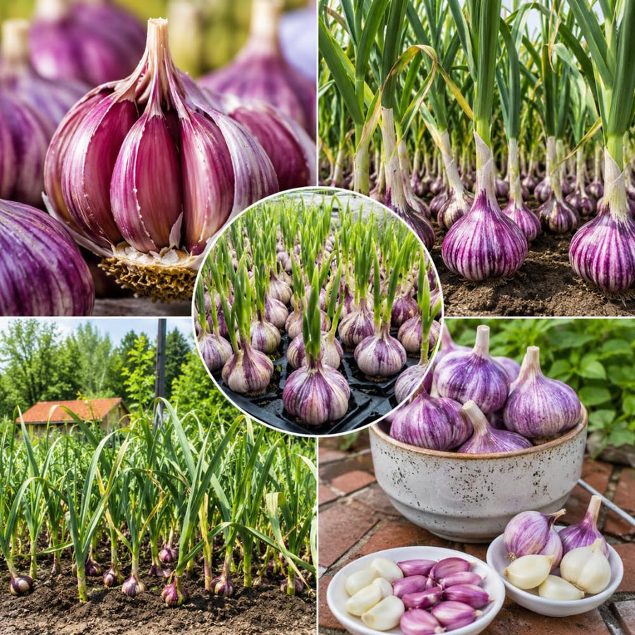 3 Jumbo Purple Garlic Bulbs for Planting, Heirloom Hardneck Seed Garlic, Cold Hardy, High Yield Garden Variety