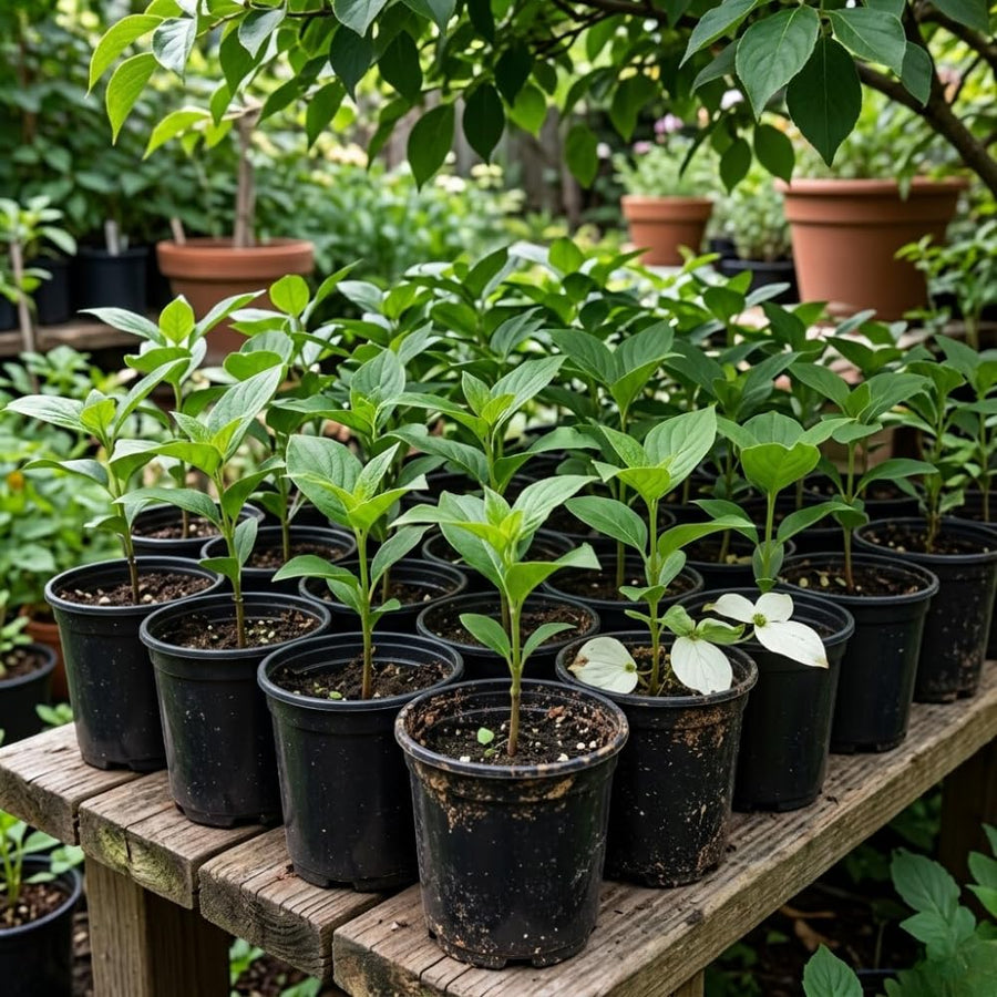 Dogwood Tree Live Plant, White Dogwood Trees Seedling from 8 to 10 Inches Height, White Ornamental and Cold Hardy, Quart Pot