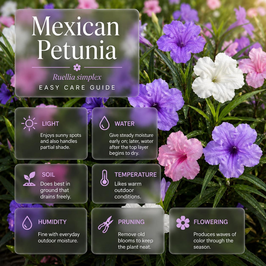 2 Assorted Mexican Petunia Live Plants 4 Inch Pot, Hardy Live Petunia Flowering Garden Plant, Perennial Ground Cover, Long Blooming Season