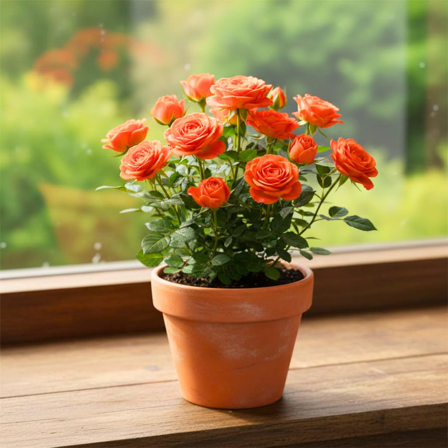 Mini Rose Bush, Miniature Rose Flowers in 3'' Pot, Compact Flowering Rose for Indoor Outdoor Gardens and Containers (Orange Roses)