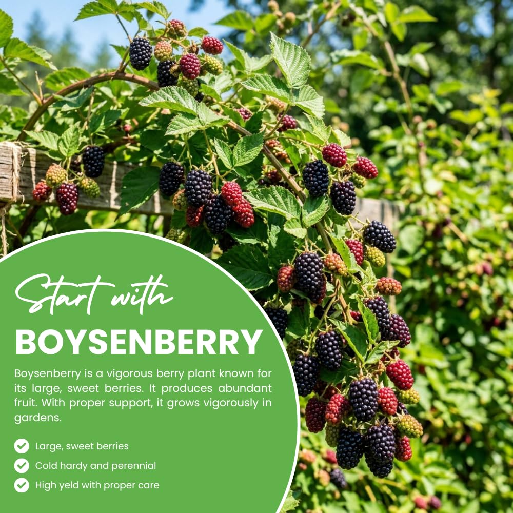 Thornless Boysenberry Plant, Boysenberry Plant for Planting, 5-7 Inc Tall, Sweet Boysenberries for Indoor Outdoor Growing
