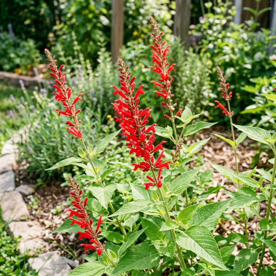 Pineapple Sage Salvia Live Plant in 4 Inch Pot, Bright Red Blooming Salvia Perennial Flower for Outdoor Garden and Containers