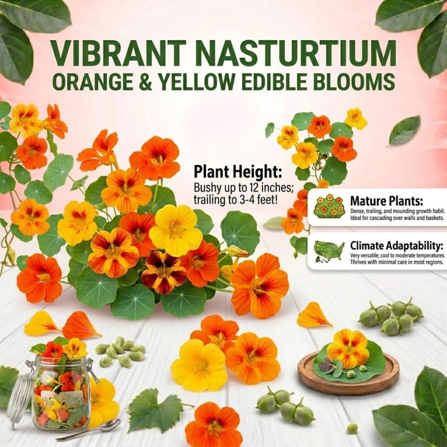 Live Nasturtium Plants in 4'' Pot, Hardy Nasturtium Vine Plant for Outdoor Planting, 4-6 Inc Tall, Edible Leaves, 2 Plants per Pot
