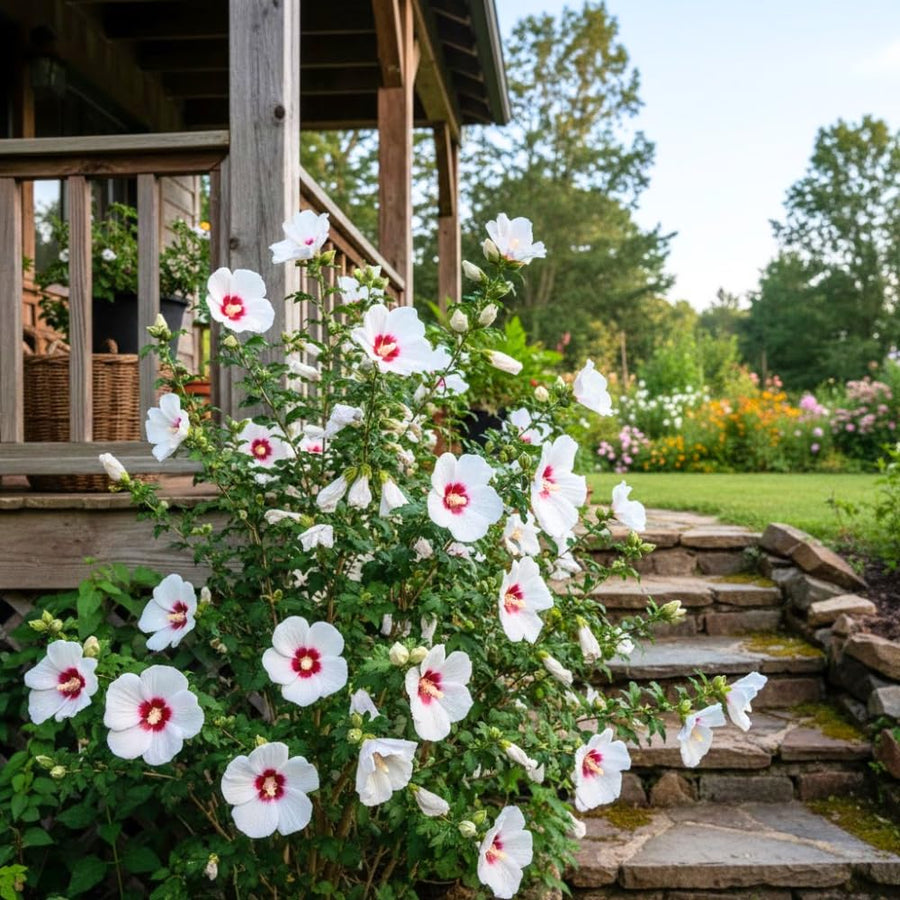 Red White Rose of Sharon Plants Live, Rose of Sharon Tree Live Plant in Quart Pot, 12-18 Inc Tall, Hardy Althea Flowers for Indoor Outdoor Planting