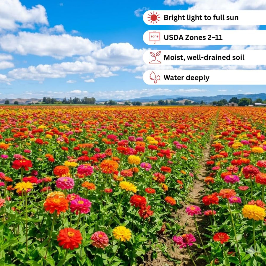 Set 250 Mix Zinnia Seeds for Planting, Heirloom Flower Seeds, Vibrant Zinnia Flowers for Indoor Outdoor Garden