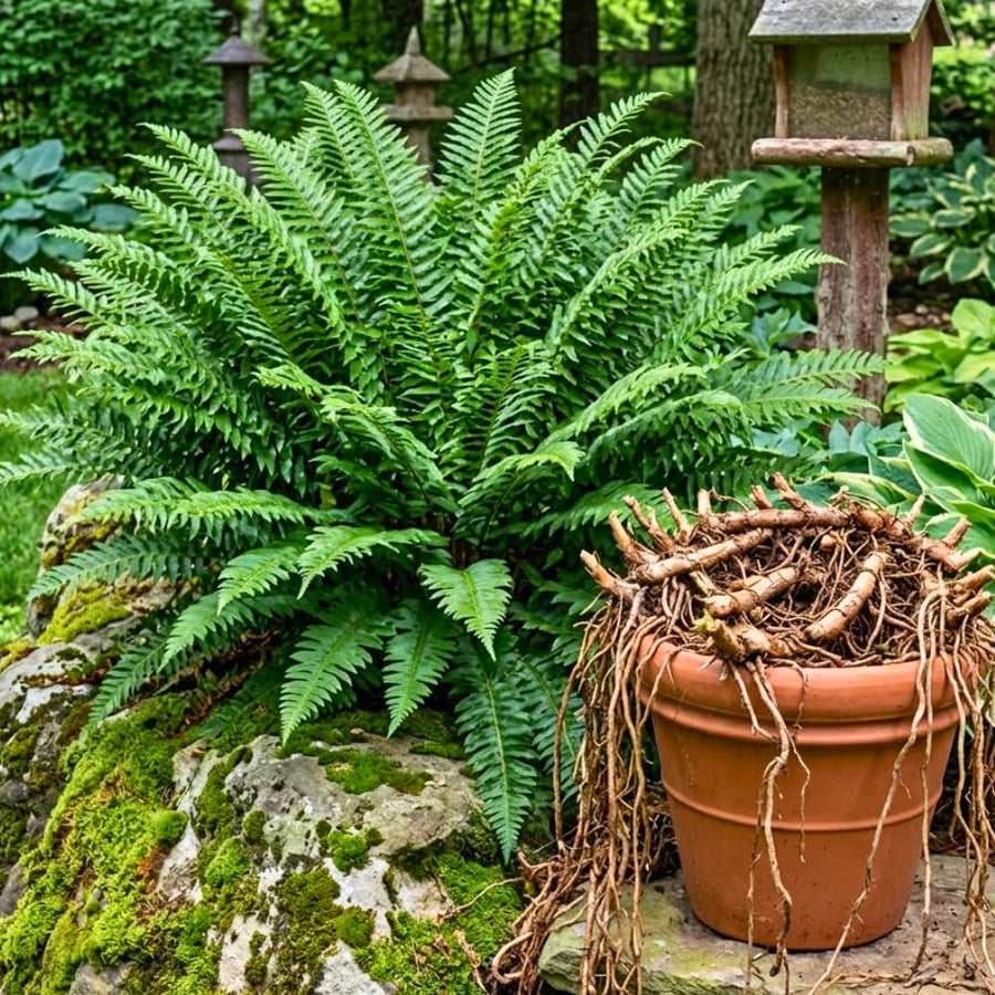 5 Rare Fern Rhizomes Live Plants for Planting, Ferns Live Plants Outdoors Indoors Full Shade, Bare Roots, Fast-Growing