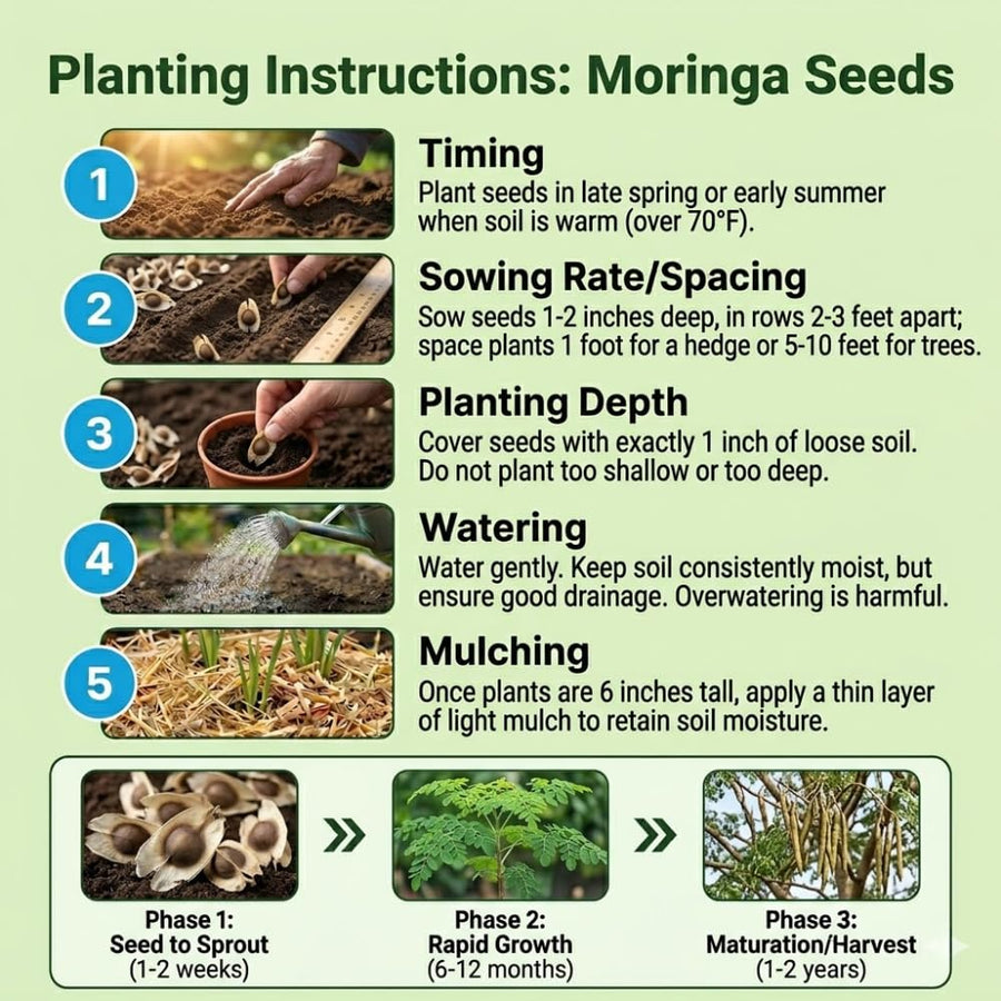 Pack of 50 Moringa Seeds for Planting, Moringa Oleifera Seeds, Fast Growing, Easy Care Seed for Container and Outdoor Planting