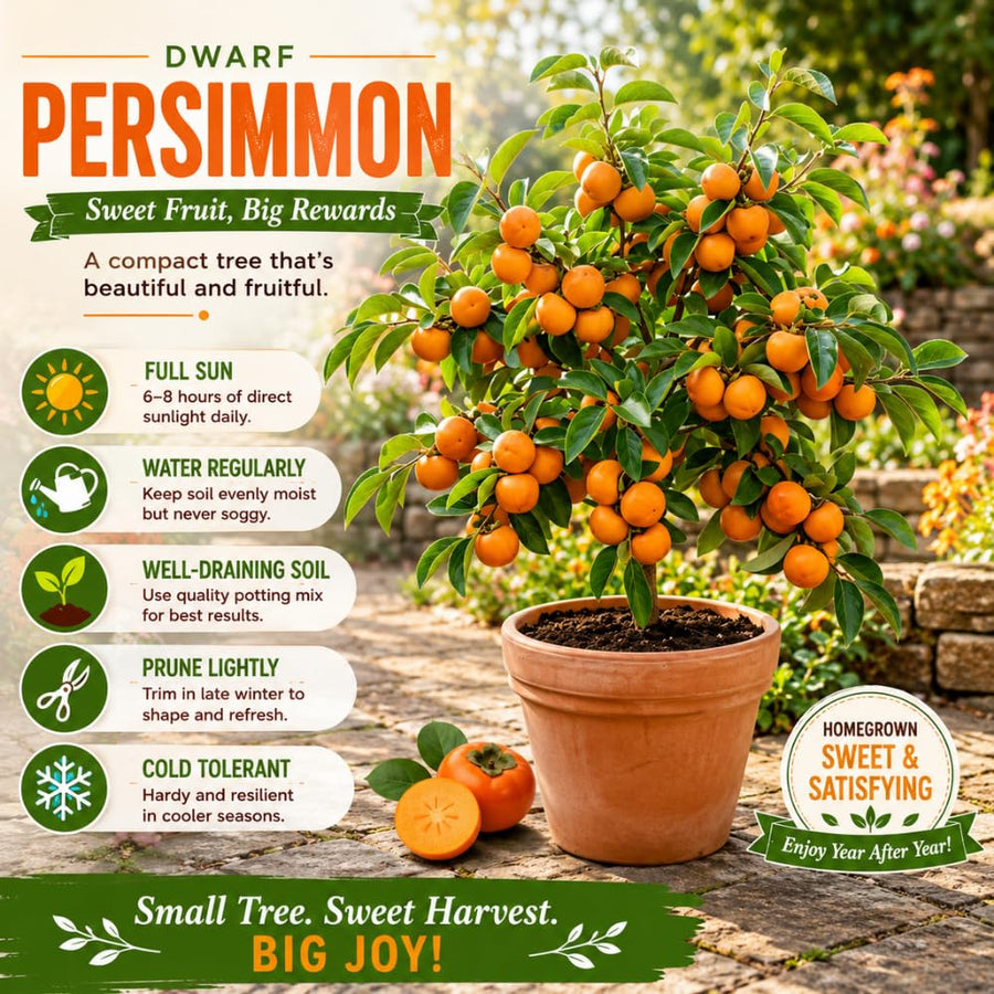 Persimmon Tree Live Plant, Quart Pot, Well Rooted, 8-10 Inches Tall, Cold Hardy Fruit Tree, Persimmon Tree for Backyard Outdoor Garden
