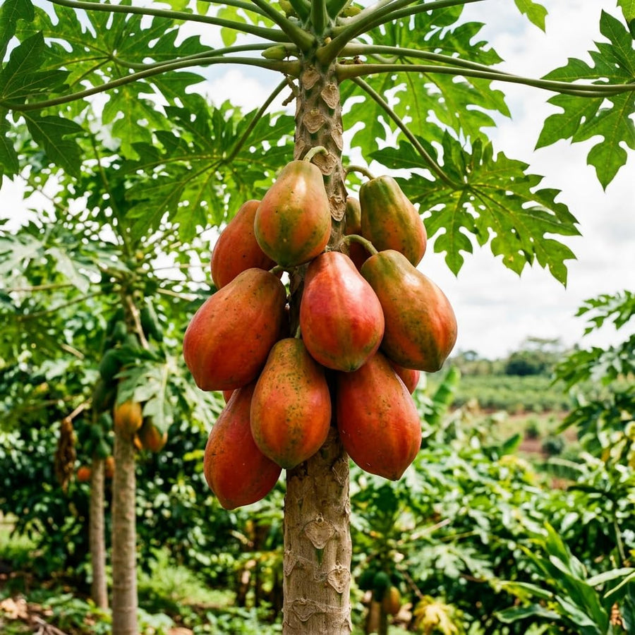 Dwarf Red Papaya Tree Live Plant 8-12 Inches, Sweet Papaya Plant Starter in Half Gal Pot, Ready to Grow, Outdoor Garden Planting