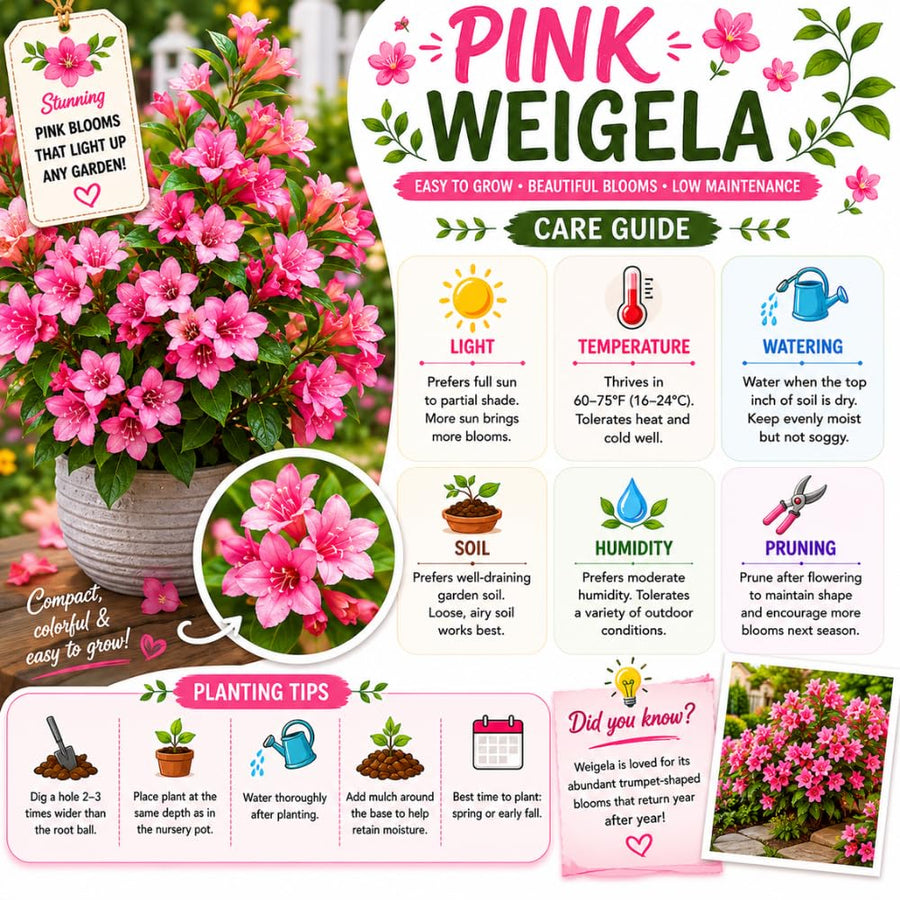 Pink Weigela Tree Live Plant in 4 Inch Pot, Weigela Blooming Shrub, Vibrant Flowering Starter Plant 4-7" Tall for Outdoor Gardening