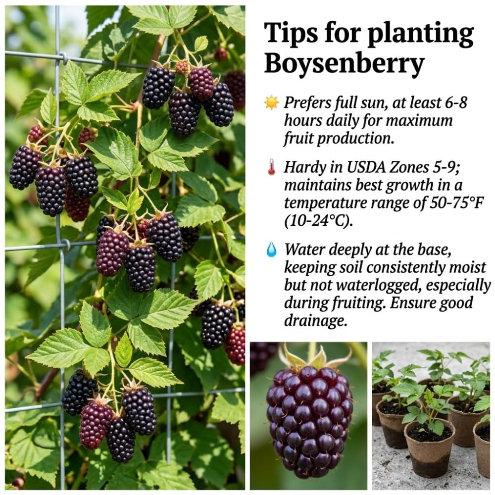 Thornless Boysenberry Plant, Boysenberry Plant for Planting, 5-7 Inc Tall, Sweet Boysenberries for Indoor Outdoor Growing