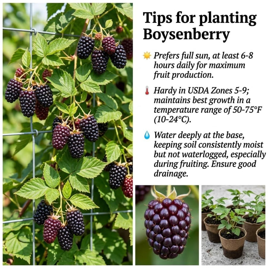 Thornless Boysenberry Plant, Boysenberry Plant for Planting, 5-7 Inc Tall, Sweet Boysenberries for Indoor Outdoor Growing