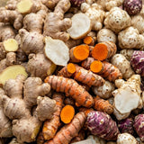 Bundle 9 (L Size) Ginger Roots, Jerusalem Artichoke Tubers and Turmeric Rhizomes for Garden Planting, Fresh Heirloom Roots for Gardens, Ready to Plant