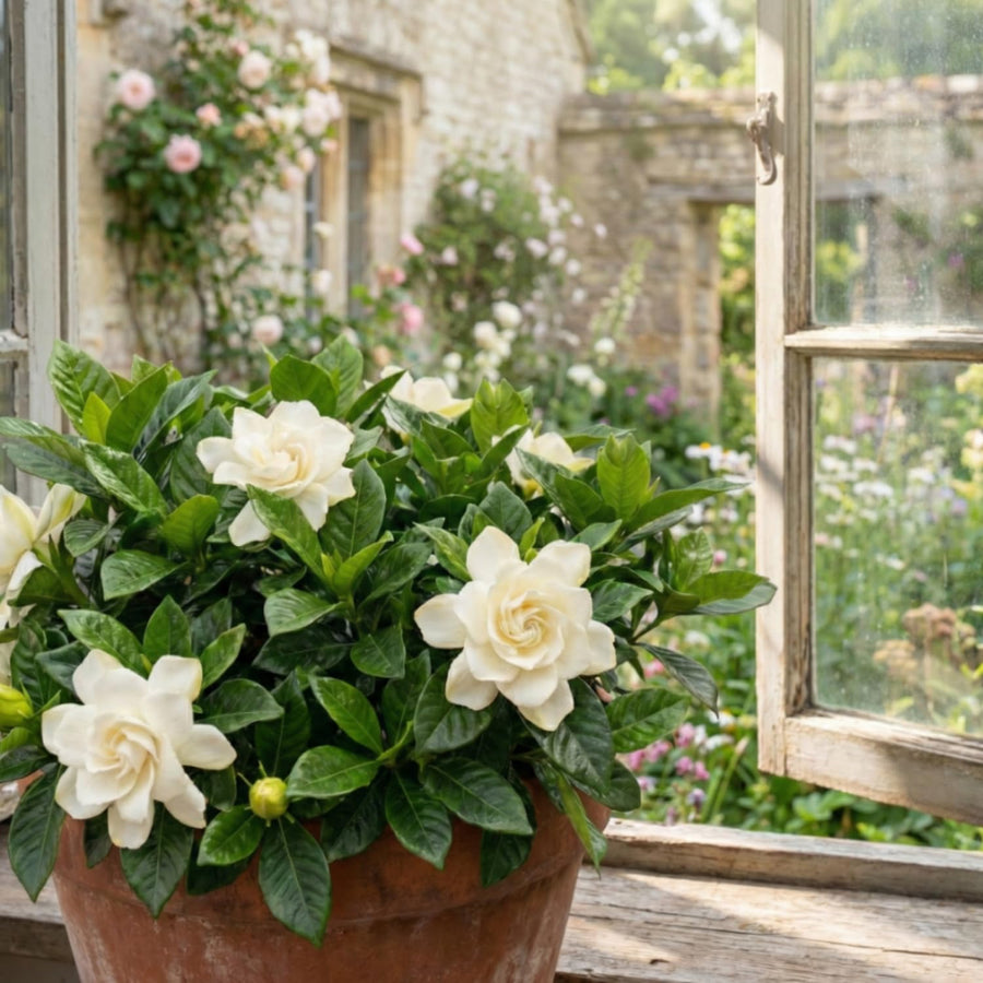 White Gardenia Plant Live, Flowering Jasmine Plant, 7-9 Inches Tall, White Flowering Gardenia Bush for Indoor Outdoor Garden