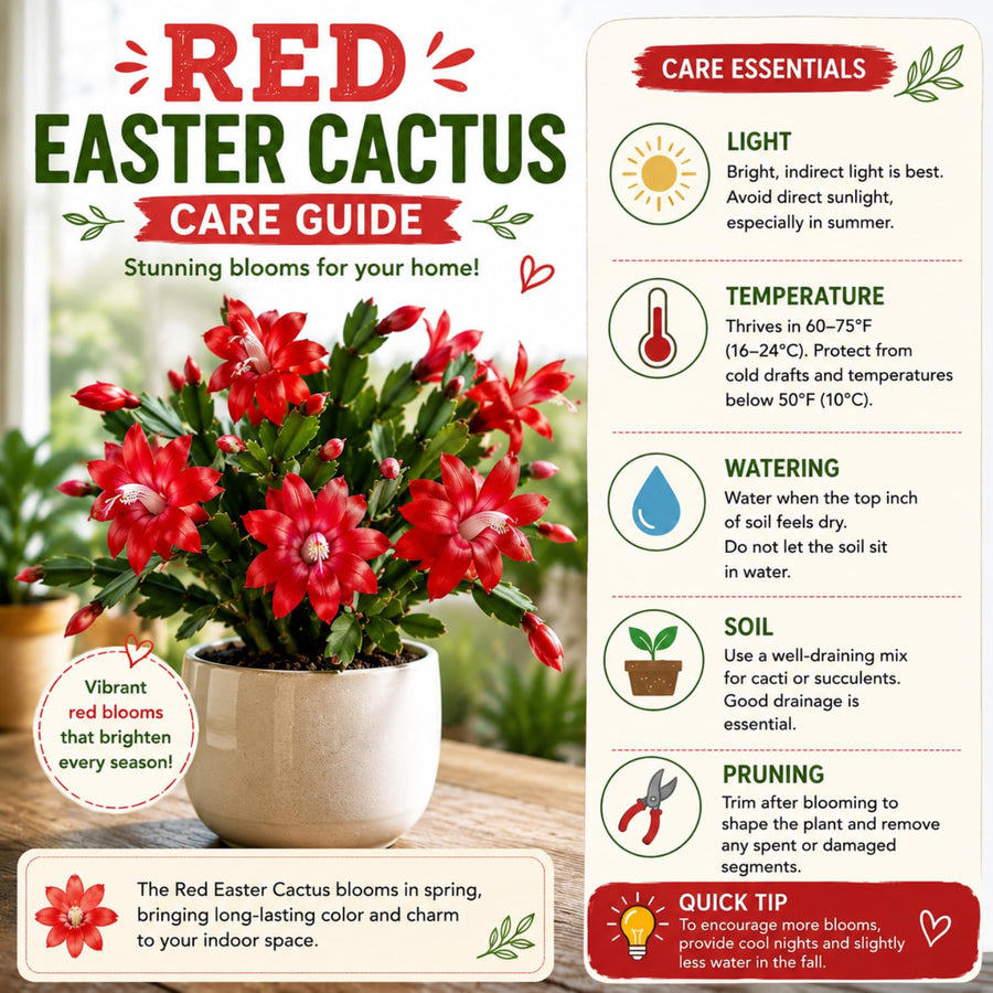 Red Easter Cactus Plant Live, Vibrant Blooming Cactus, 6'' Tall in 4 Inches Pot, Holiday Cactus, Flowering Succulent for Indoor Outdoor Planting