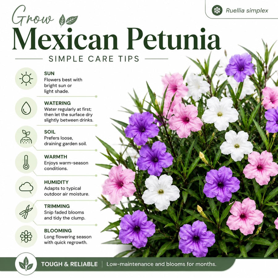 2 Mix Mexican Petunia Plants 4" Pot, Live Flowering Garden Plants for Patio, Containers and Backyard Landscaping, Hardy Outdoor Plant