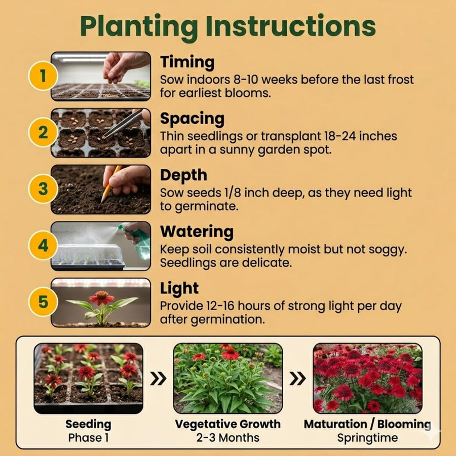 50 Coneflower Seeds for Planting, Double Red Coneflower Flower Seeds, Outdoor Indoor Garden