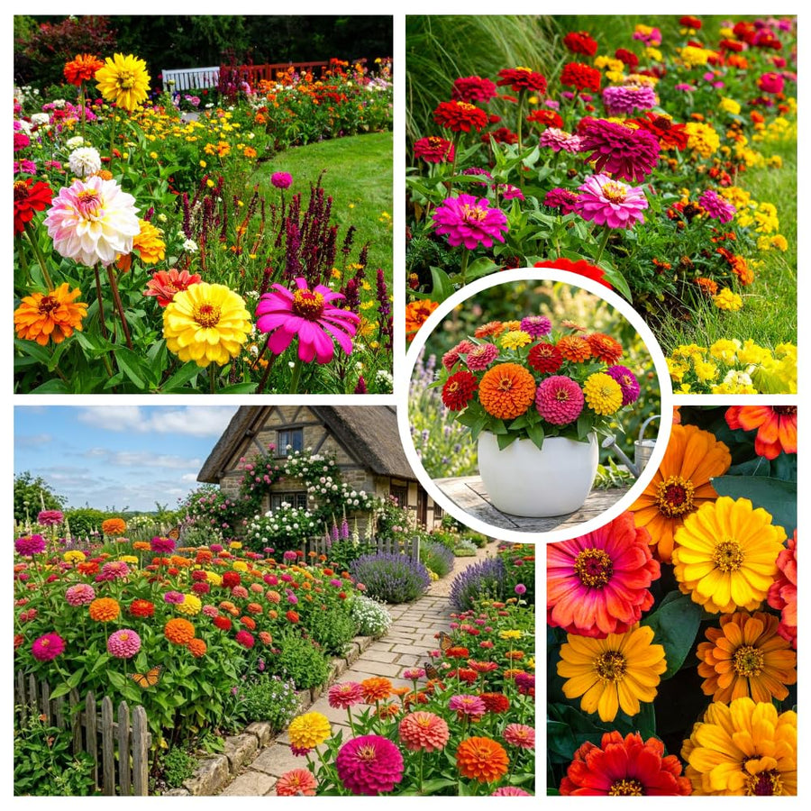 Set 250 Mix Zinnia Seeds for Planting, Heirloom Flower Seeds, Vibrant Zinnia Flowers for Indoor Outdoor Garden