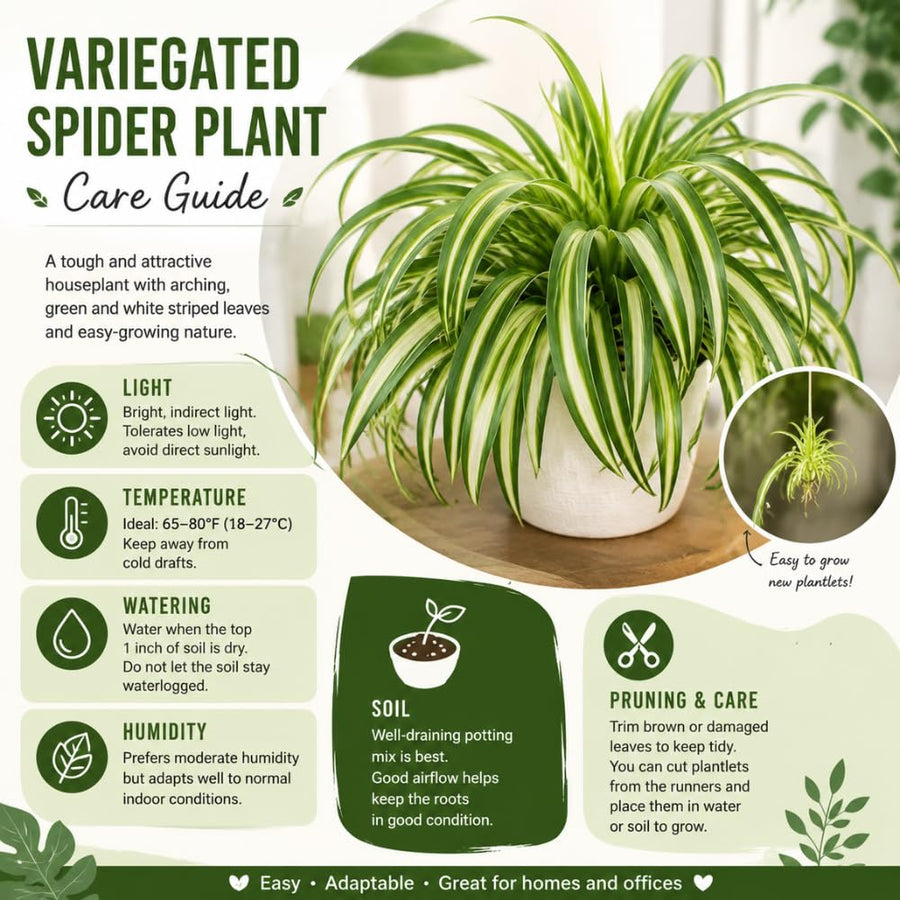 Spider Plants Live House Plants, Variegated Spider Plant for Hanging Basket, 2-3 Inc Tall, Easy-Care Houseplant, No Pot