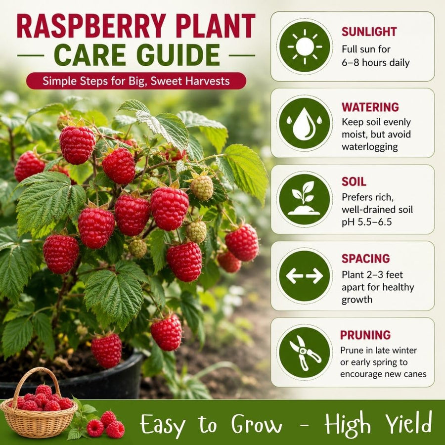 Red Raspberry Live Plant in 4 Inch Pot, 6-8 Inch Tall - Sweet Raspberry Plants, Berry Fruit Starter Plant for Outdoor Garden