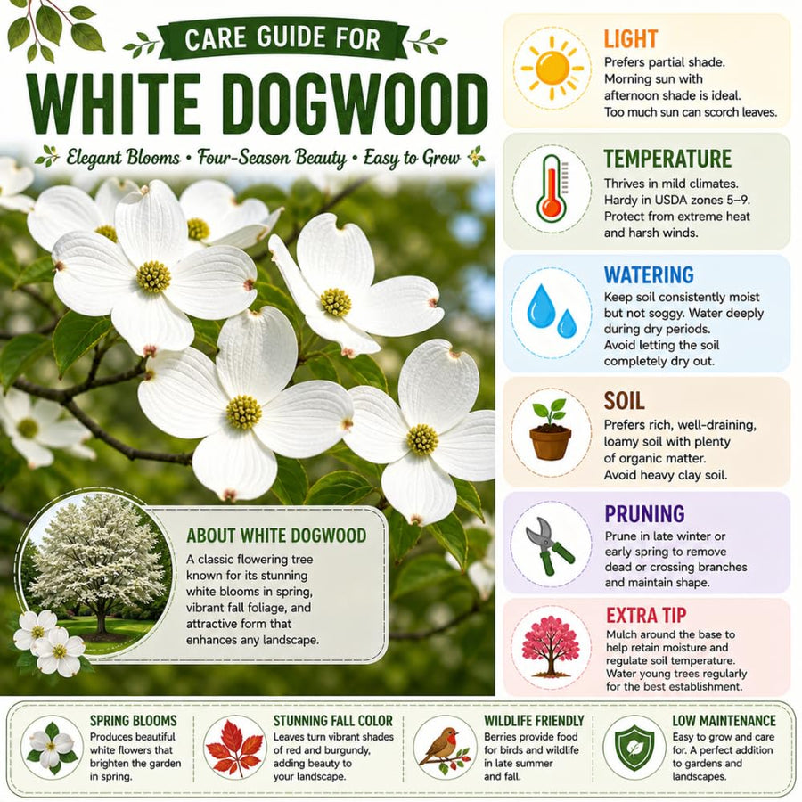 White Dogwood Tree Plant Live, Flowering Dogwood Plant 6-12 Inches Tall in Quart Pot, Hardy Ornamental Tree for Outdoor Garden
