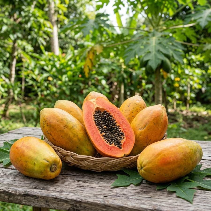 Dwarf Red Papaya Tree Live Plant 8-12 Inches, Sweet Papaya Plant Starter in Half Gal Pot, Ready to Grow, Outdoor Garden Planting