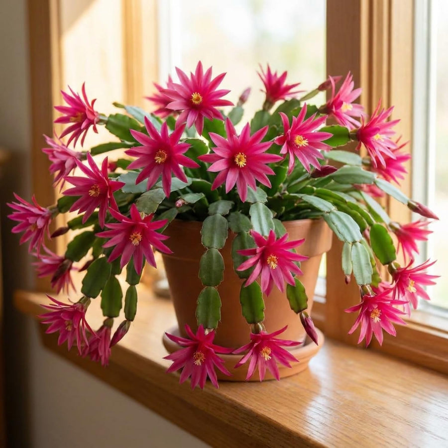 Pink Easter Cactus Plant Live, Vibrant Blooming Cactus, 6'' Tall in 4 Inches Pot, Holiday Cactus, Flowering Succulent for Indoor Outdoor Planting